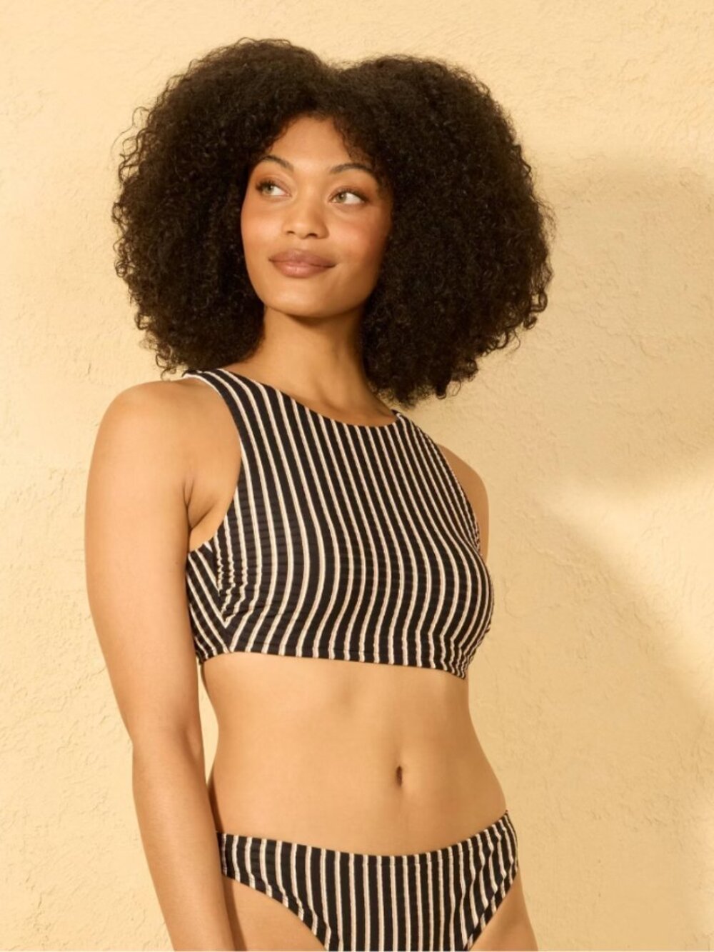 Shade Shore XL Womens Bikini Top Striped Ribbed High Neck Multi